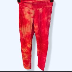 Red and pink Textured Leggings